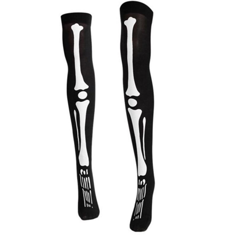 Halloween Sexy Cosplay Stocking Knee-high Skull Stockings for Women (Color:Black)