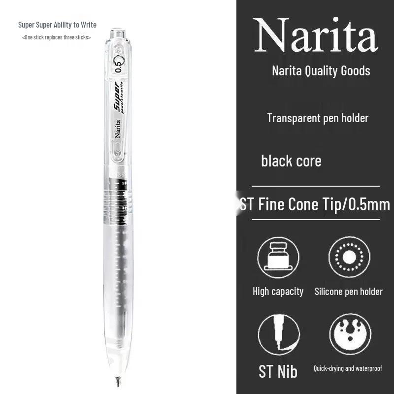 Narita 605S Quick-Dry 0.5mm Ballpoint Pen, Large Capacity, Smooth ST Tip for Exams & Study