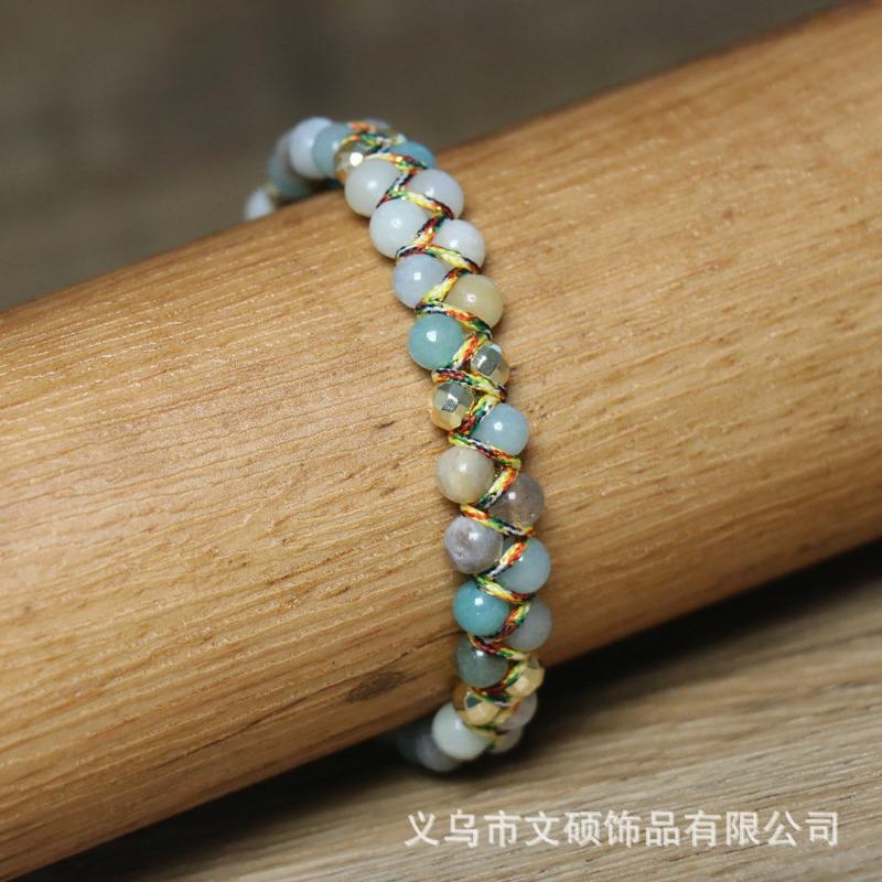 Amazonite & Mixed Stone Braided Bracelet – Gold Accent Adjustable Boho Jewelry, Calm Balance Gift for Women