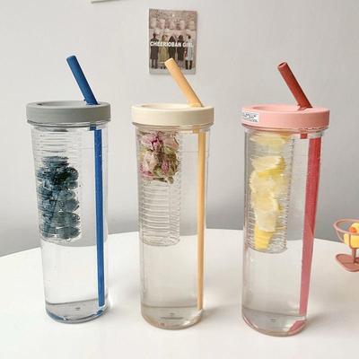Copo de palha dobrável transparente, 700ml, garrafas de água de grande capacidade, copos de suco portáteis, filtro de limão, garrafa de bebida fofa para meninas