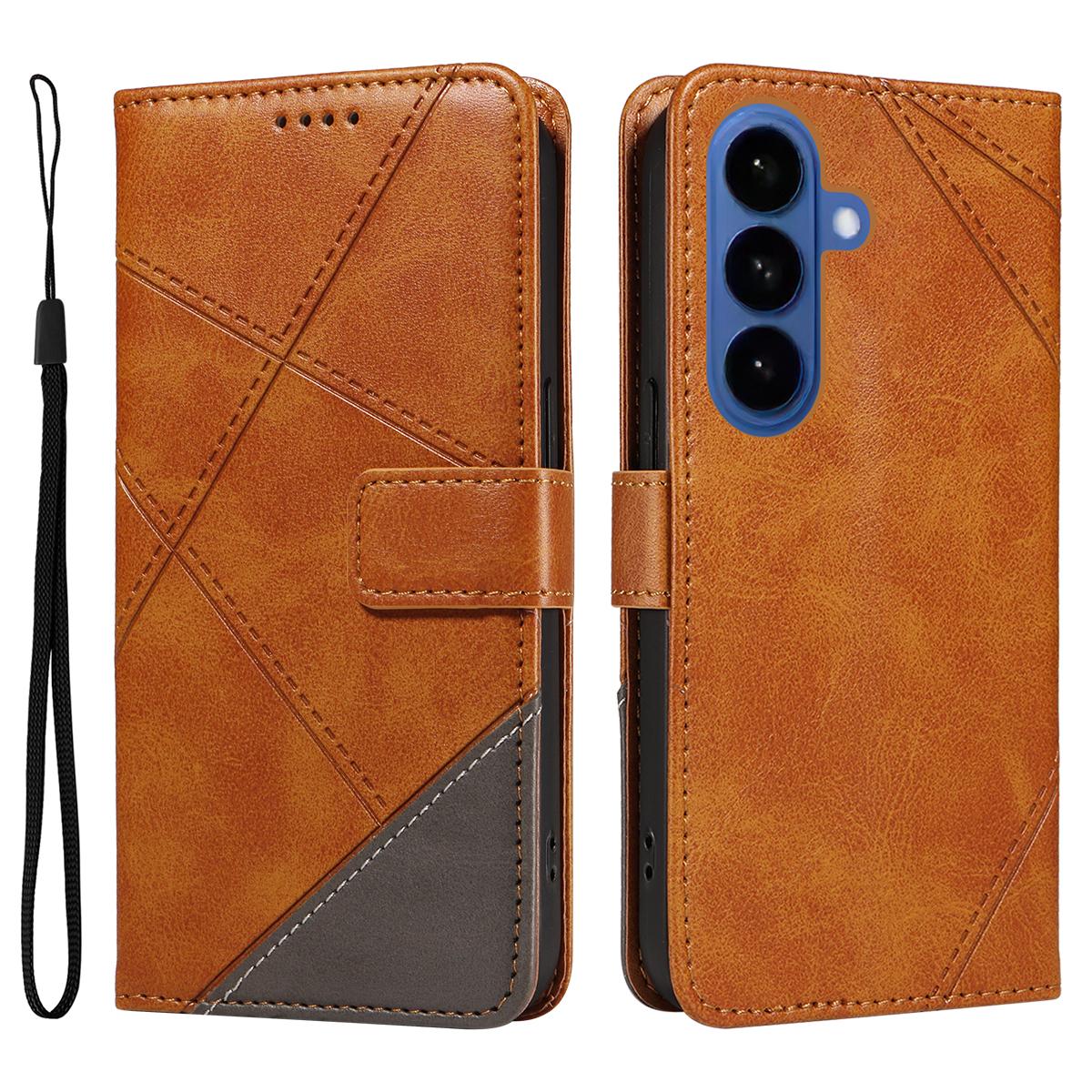 

For Samsung Galaxy S26/S26 Pro Leather Case Geometric Line Design Wallet Phone Cover with Wrist Strap