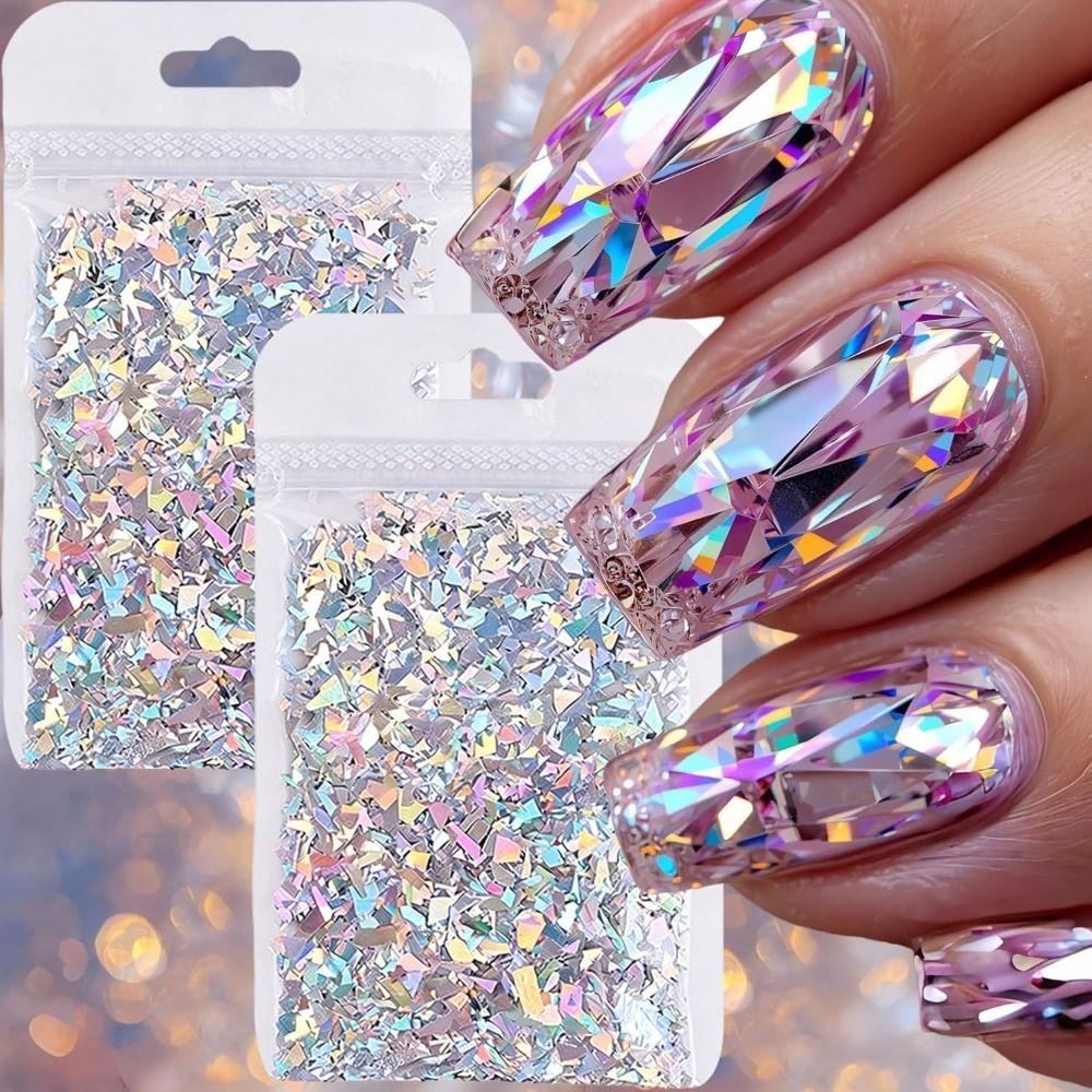 Laser Silver Nail Glitters Sparkly Sliver Nail Charms New Chunky Glitter for Women DIY Manicure