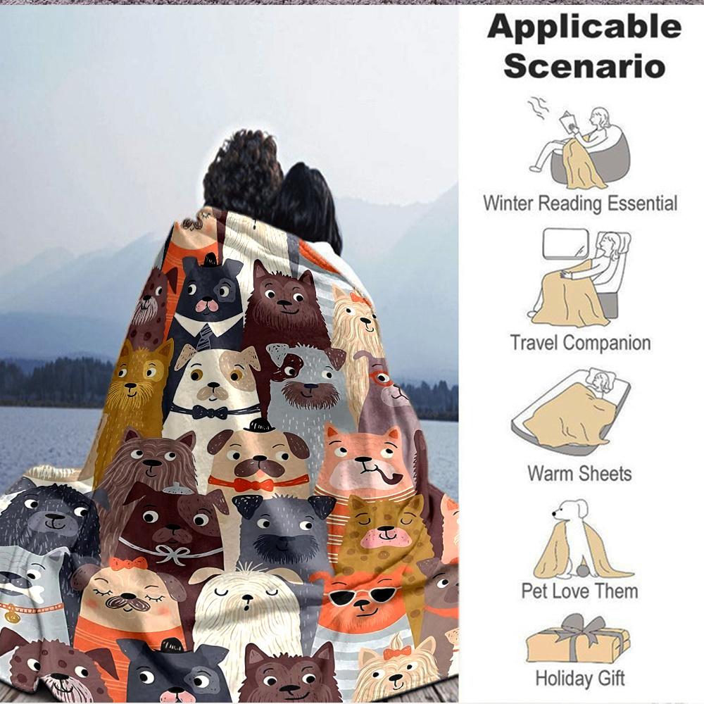1pc Dogs Pets Print Blanket Lightweight Flannel Throw Blanket For Sofa, Bed, Living Room, Office, Outdoor Travel, Camping