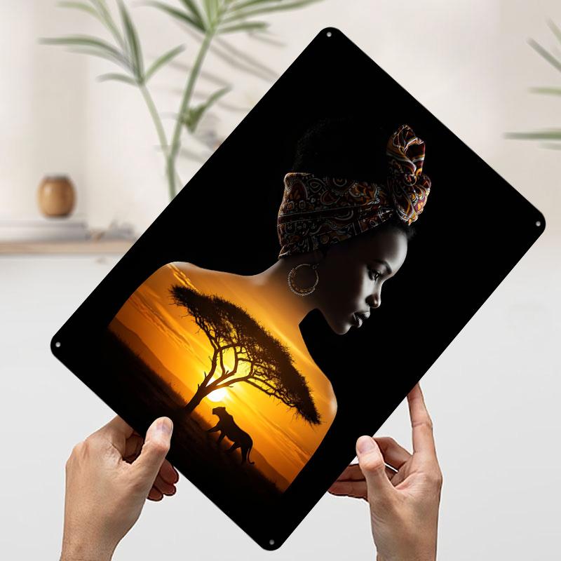 

African Sunset Silhouette Printed Poster Customized Wall Art Retro Vintage Metal Tin Signs for Aesthetic Decoration Room Decor 20x30cm（7.8x11.8inch）
