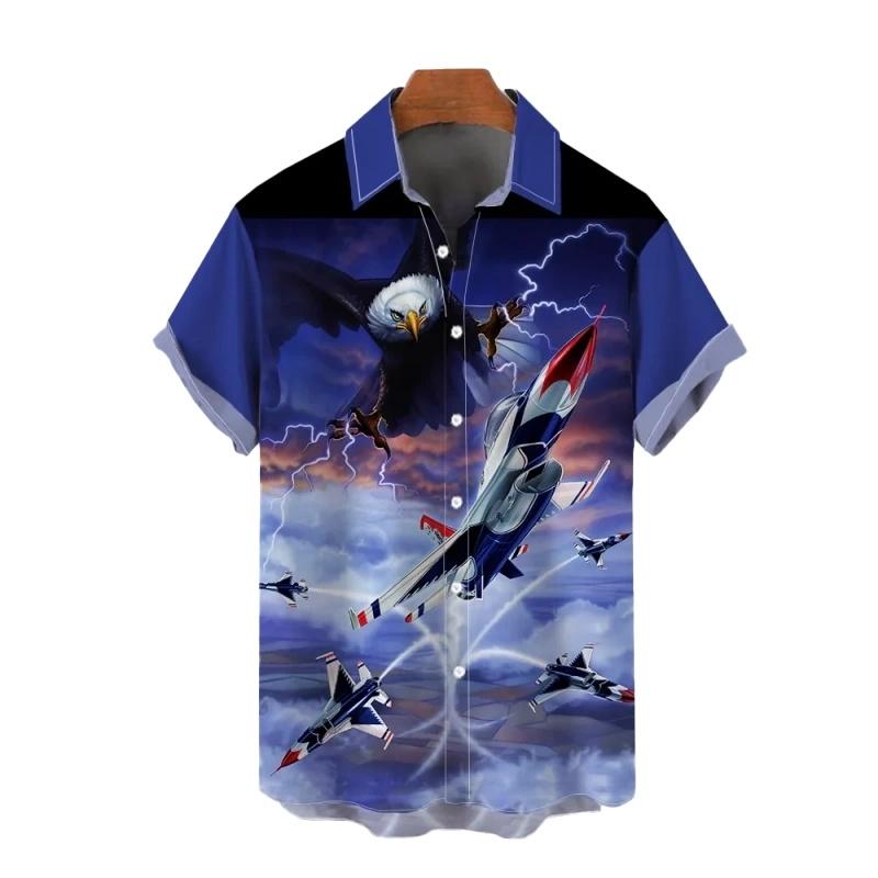 Hawaiian Shirt: Airplane Print Short Sleeved Quick Drying Beach Casual Party Holiday Shirt