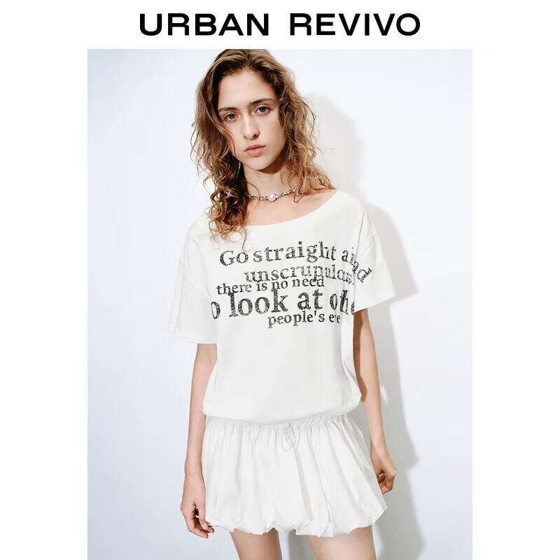 

UR Women s Retro Letter Print Asymmetric Neck Mini Dress L