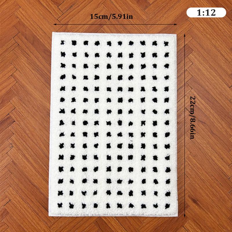 1:12/1:6 Dollhouse Miniature Carpet Plush Black Plaid Floor Mat Mini Simulation Rug Mat Model Living Room Bedroom Home Decor