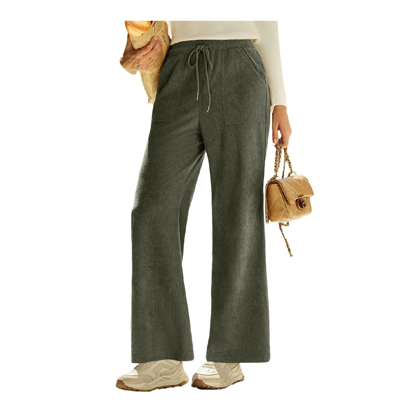 

Модные женские вельветовые брюки прямого кроя с высокой талией и завязками, с карманами и широкими штанинами, повседневные брюки для женщин L