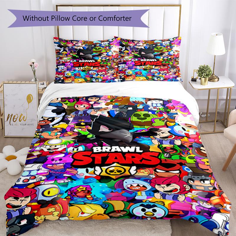 3pcs Brawl Stars Bedding Set Duvet Cover Closure Includes 1 Duvet Cover & 2 Pillowcases, Soft and Comfortable for All Seasons.