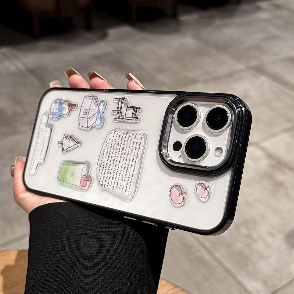 For iPhone 15 Pro Clear Phone Case TPU Back Cover with 3D Pattern Sticker