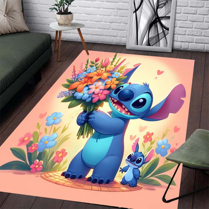 Stitch Is Holding Carpet with Floral Patterns - Non-slip Kitchen and Outdoor Carpet Home and Bedroom Decorations Birthday Gifts