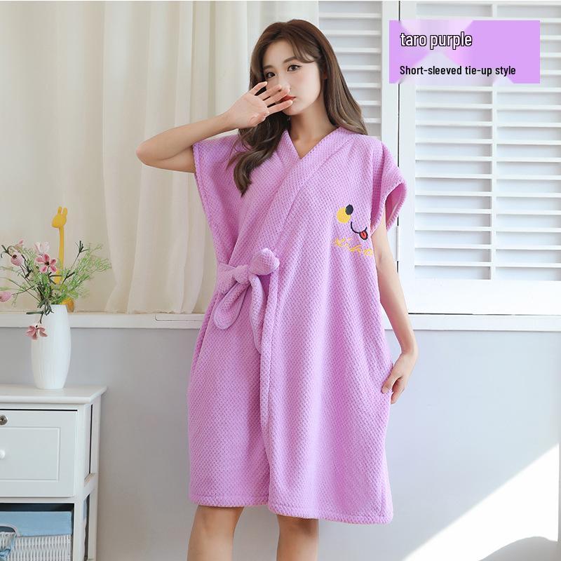 Women's Wearable Bathrobe: Soft, Absorbent, Thick, Long Sleeve, Tie-up; Perfect for Salon or Home.