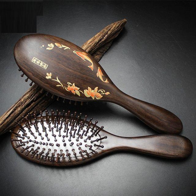 Woodiland - Print Wooden Hair Brush Dark Brown