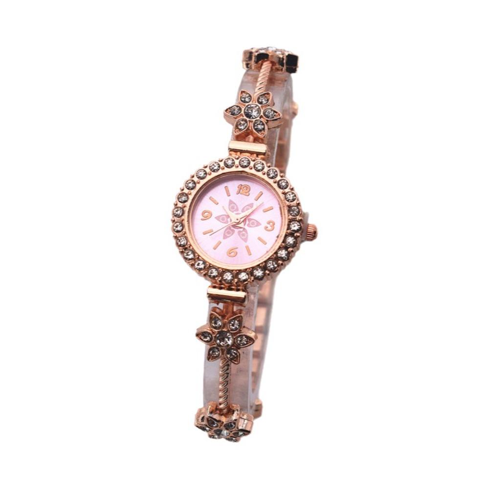 with Adjustable Bracelet Circle Shaped Watch Rhinestone Wrist Decoration Quartz Watches  Women Girl