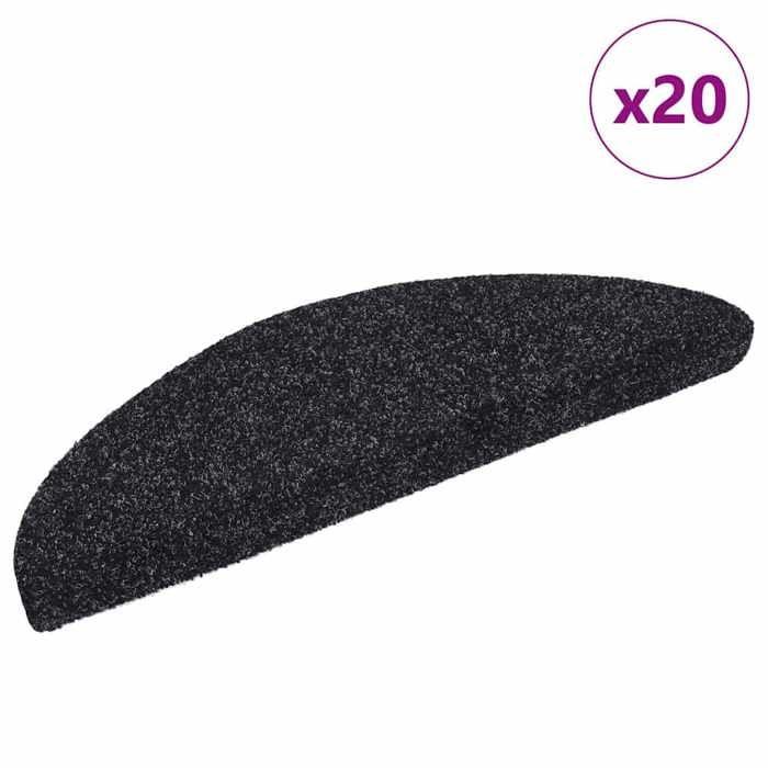 VidaXL Tapis d'escalier autocollants 20 pièces 56 x 17 x 3 cm Noir Demi-rond 3365669