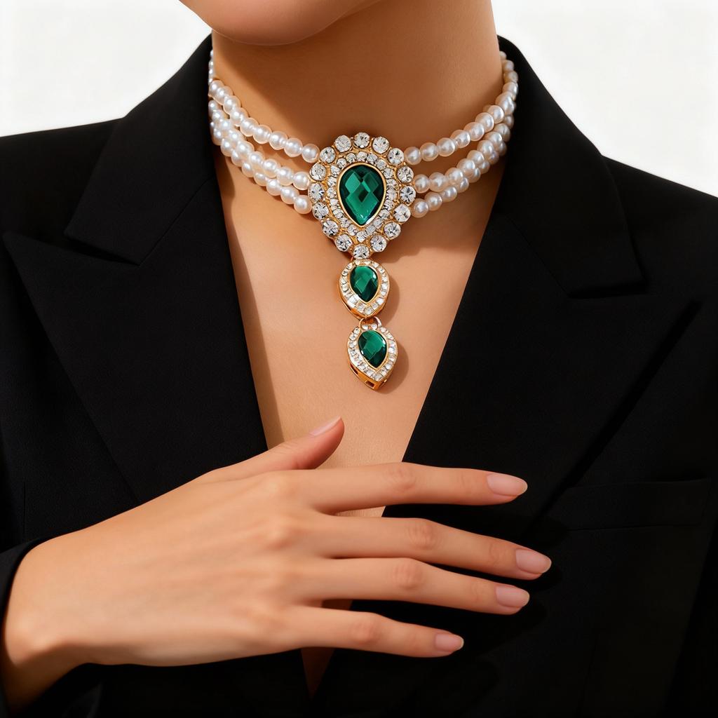 Imitation Pearl Beads Crystal Choker Necklace for Women Collar Wedding Jewelry Accessories