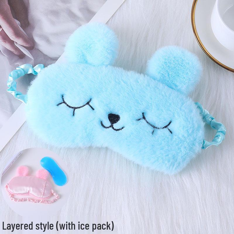 Cute Cartoon Rabbit Ears Plush Silk Eye Mask with Hot and Cold Pack - Comfortable Sleep Mask Available