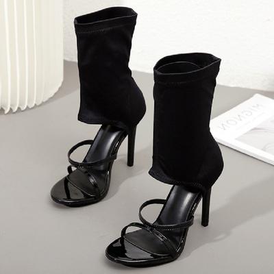 Fashion Spring and Fall Stretch Fabric Thin Heel Large Size Women Shoes Fashion Peep Toe Cover Heel Hollow Pumps Party Pole Dance Shoes