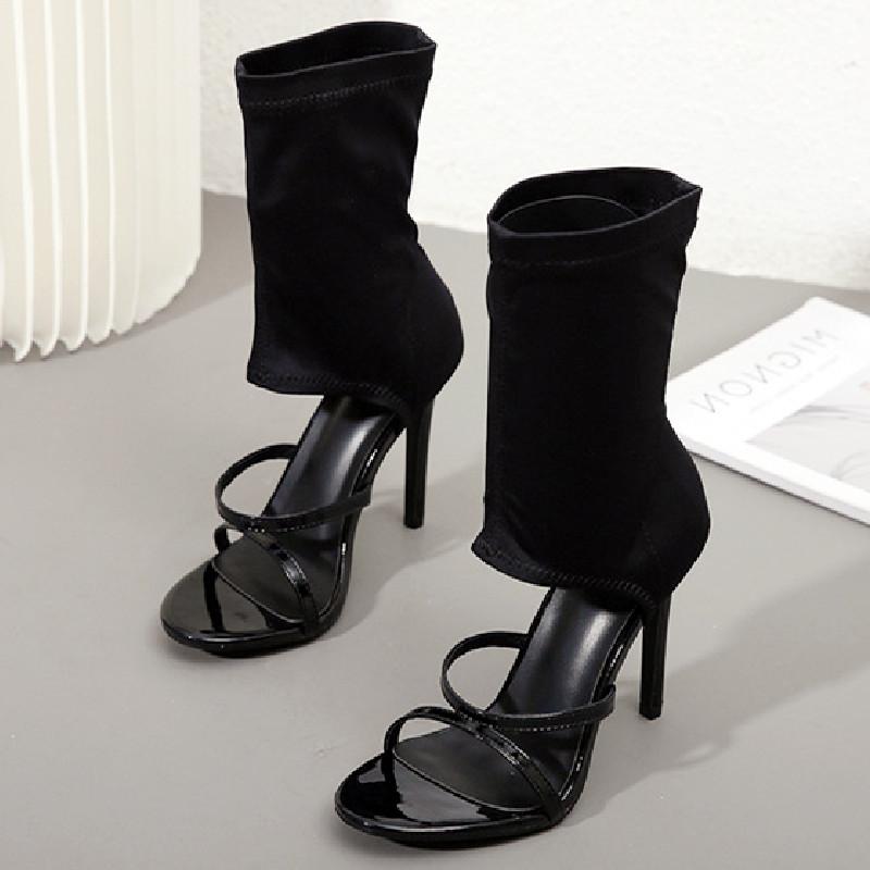 Fashion Spring and Fall Stretch Fabric Thin Heel Large Size Women Shoes Fashion Peep Toe Cover Heel Hollow Pumps Party Pole Dance Shoes