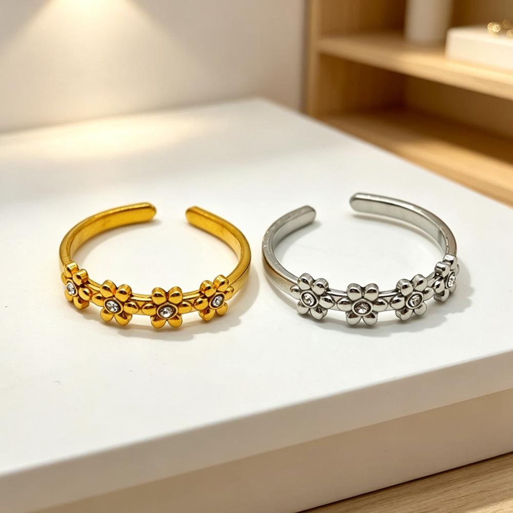Xiaomi Skyrim Delicate Zircon Flower Ring Stainless Steel Gold Color Adjustable Open Finger Rings For Women Wedding Jewelry Gift