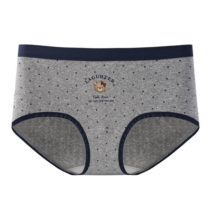 

Female Spring and Autumn New Cotton Cute Bear 7a Class Antibacterial Middle Waist Briefs 2XL темно-сірий колір