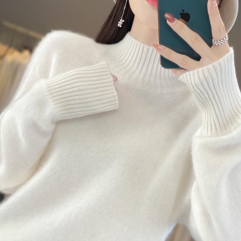 2025 Autumn/Winter Women's Thick Pure Wool Half-High Collar Knit Sweater