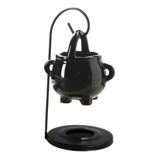 Hanging Pagan Cauldron Oil Burner Wax Warmer Aroma Diffuser with Handle Ceramic Tealight Candle Holder Witch Halloween Decoration