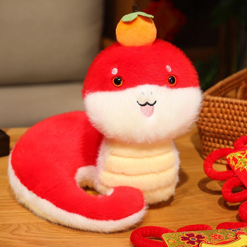 

Year Of The Snake Mascot With Persimmon Plush Toy Cartoon Doll Decoration Gift красный