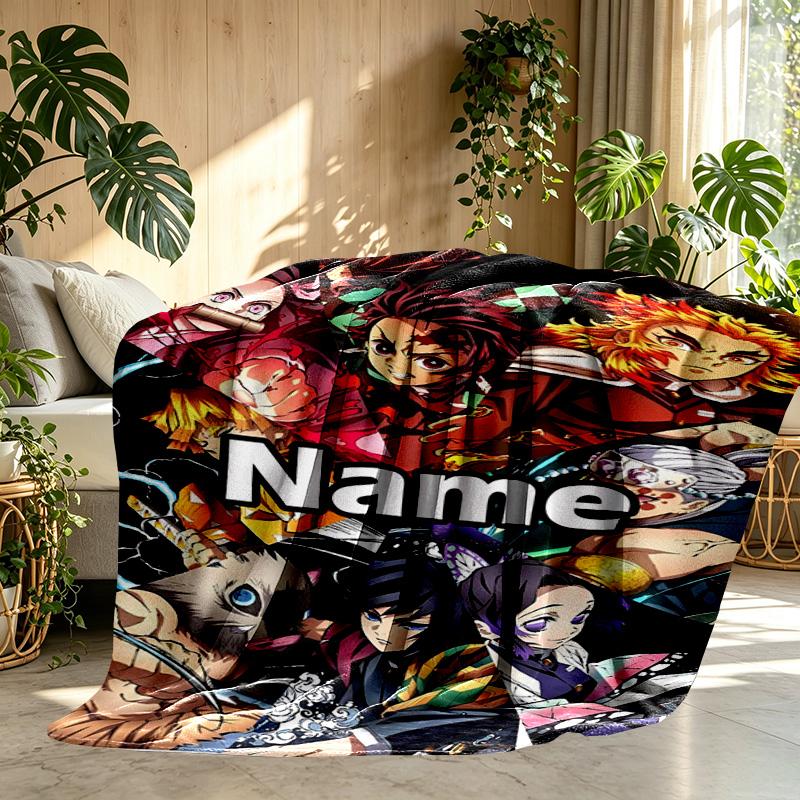 Custom Name Personalized Demon Slayer Print Blanket, Home Decor, Bedroom, Sofa, Camping, Couch, Gifts for Birthday Christmas