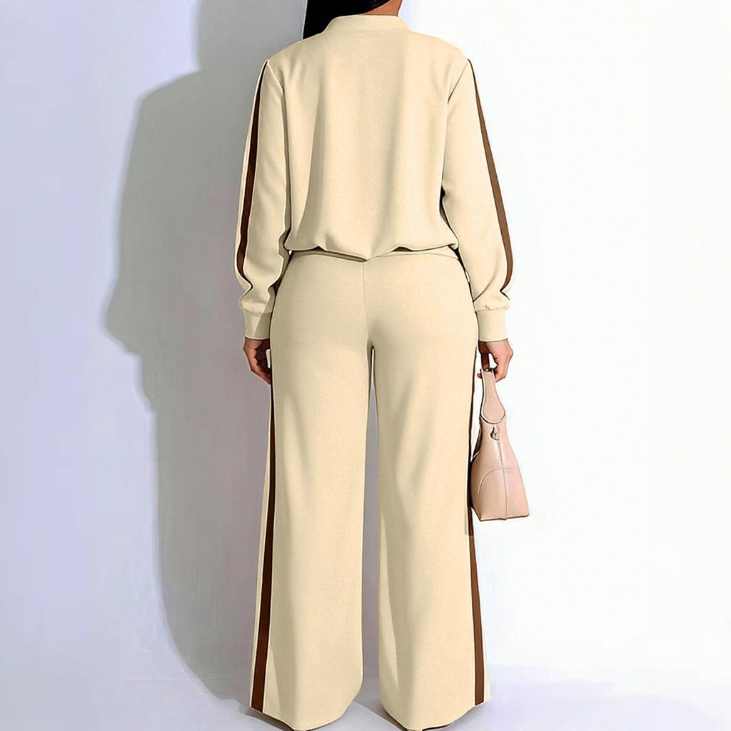 Damen Lässige Mode Sport Farbe Block Locker Langarm Anzug