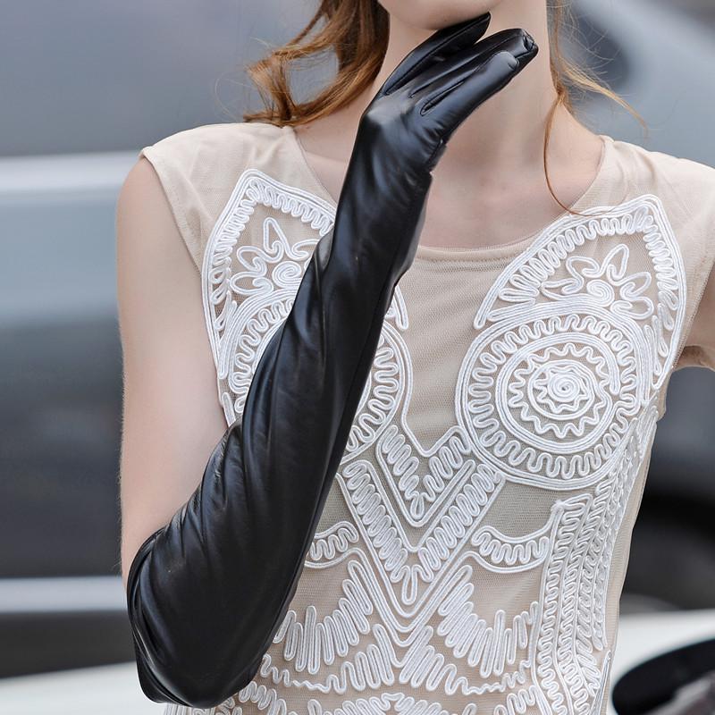 Women's Long Lambskin Gloves - Winter Velvet Warm Touchscreen Arm Cover, Korean Style