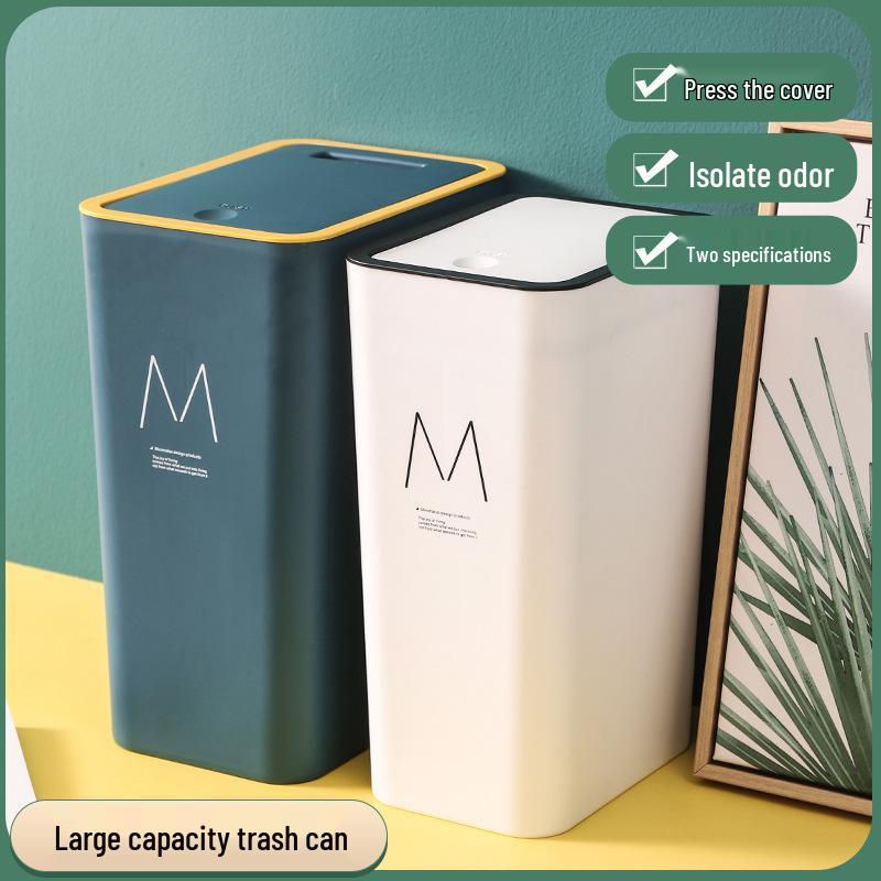 Large Capacity Narrow Push-Top Trash Can with Lid for Bathroom and Toilet