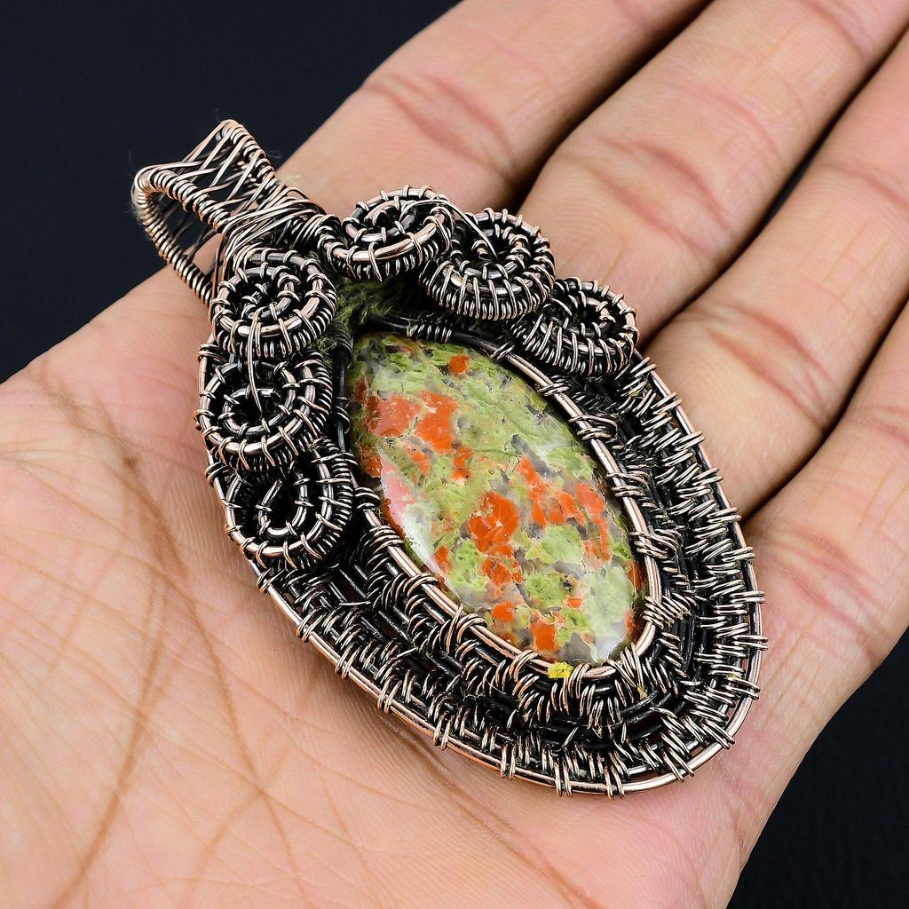 Unakite Pendant, 999 Copper Wire Wrapped Jewelry, Gemstone Jewelry Pendant, Handmade Wedding Gift Jewelry