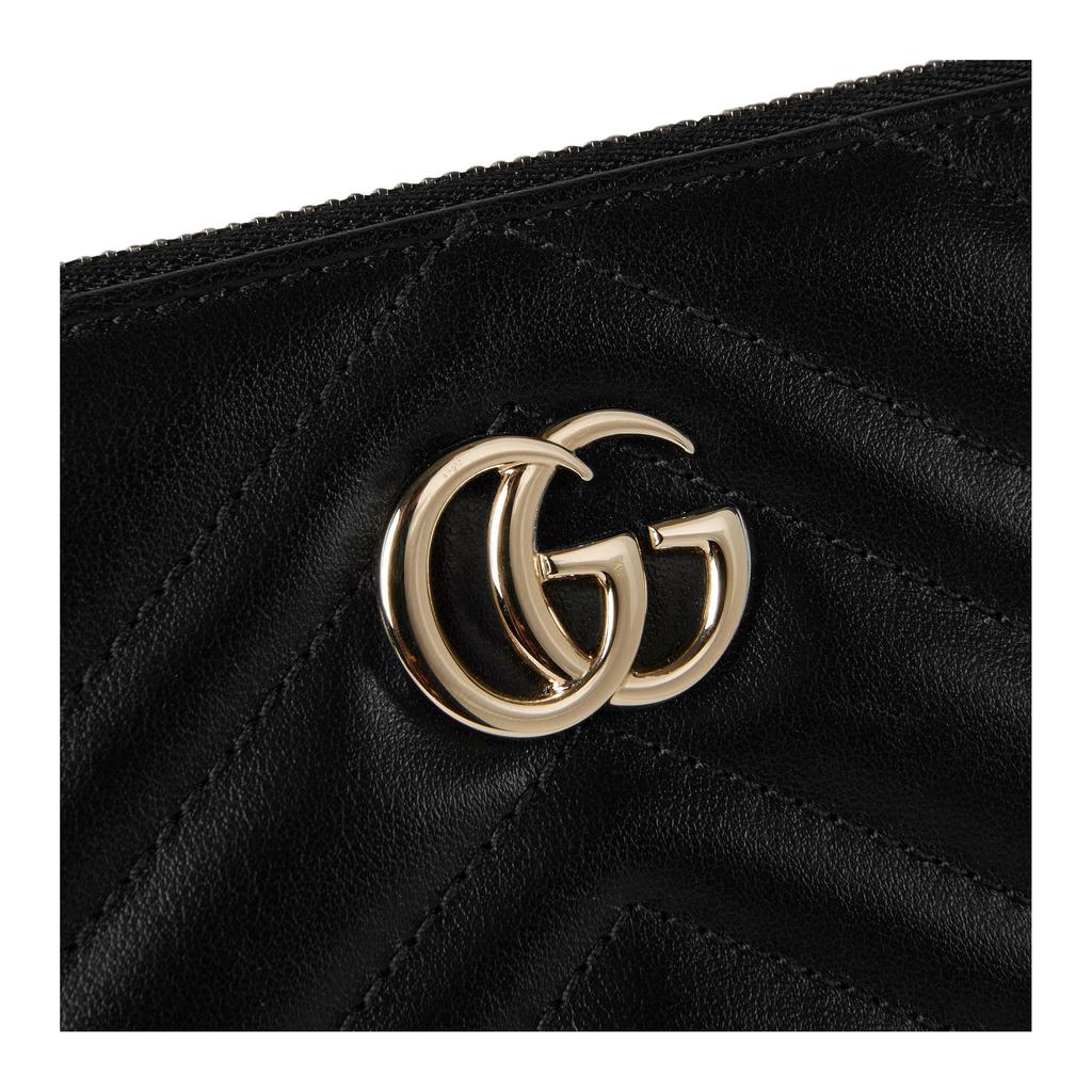 Gucci GG Marmont Small Leather Clutch With Light Gold Hardware Women Clutch Black 813349-DTDHD-1000