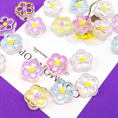 For Kids Girls DIY Necklace Bracelet Making Transparent Plum Blossom Beads 5Pcs Handcrafted Candy Color Enamel Flower Cute Craft Making Charm