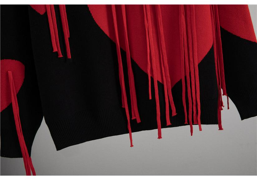 Cross Love Tassel Knitwear: Stylish Autumn/Spring European-American Patchwork Round Neck Pullover