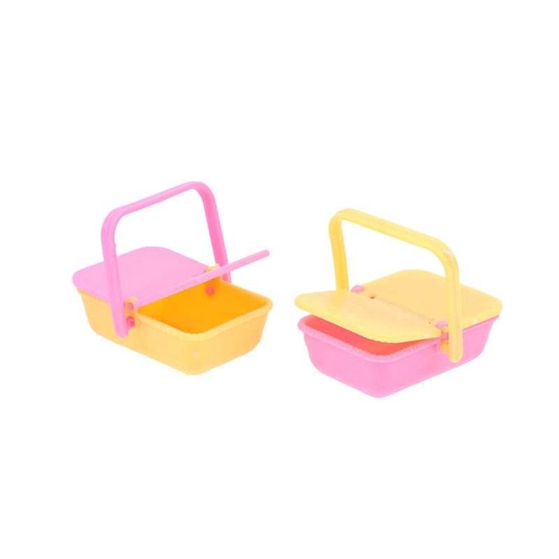 

2Pcs 1:12 Dollhouse Mini Shopping Basket Kids Plastic Shopping Baskets With Handles Small Grocery Basket Picnic Basket