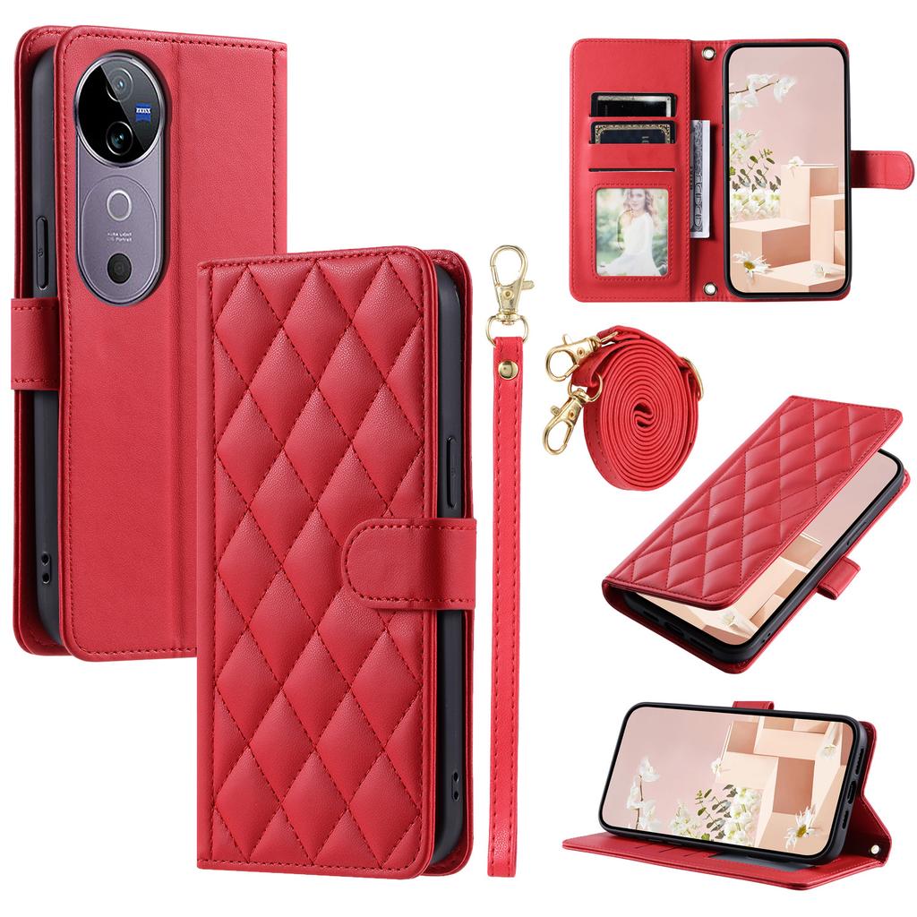 Leather Case for vivo T3 Ultra 5G/V40 Pro 5G/V40 5G/S19 Pro 5G Wallet Rhombus Grid Phone Cover