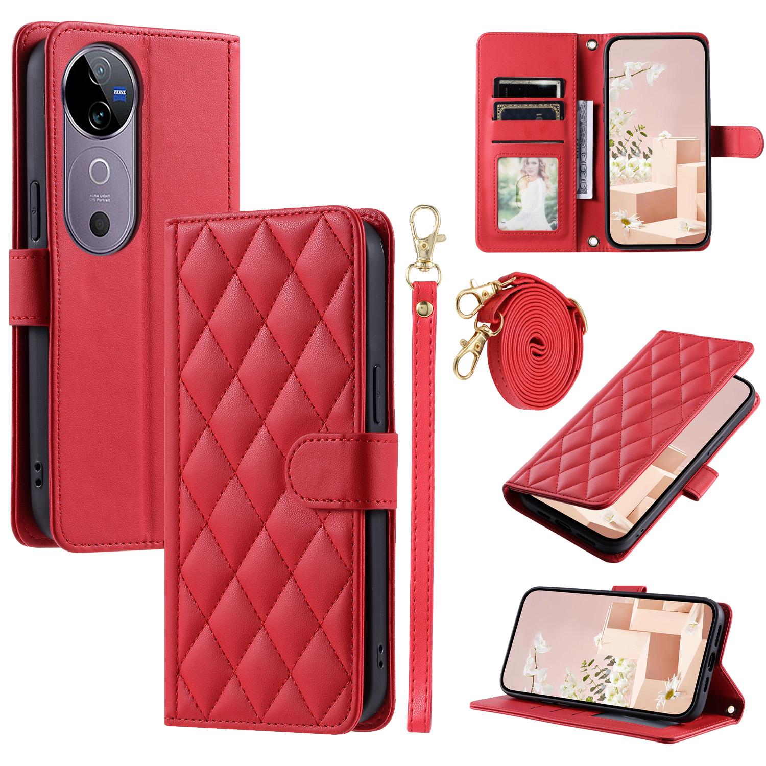 

Leather Case for vivo T3 Ultra 5G/V40 Pro 5G/V40 5G/S19 Pro 5G Wallet Rhombus Grid Phone Cover B
