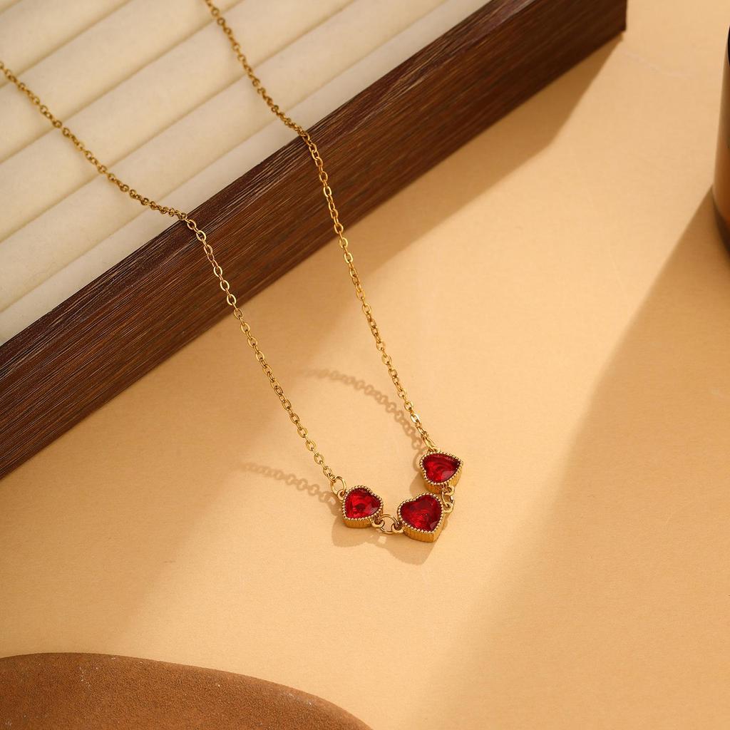 Retro Crystal Rectangle Stainless Steel Necklace - Women's Versatile High-End Design