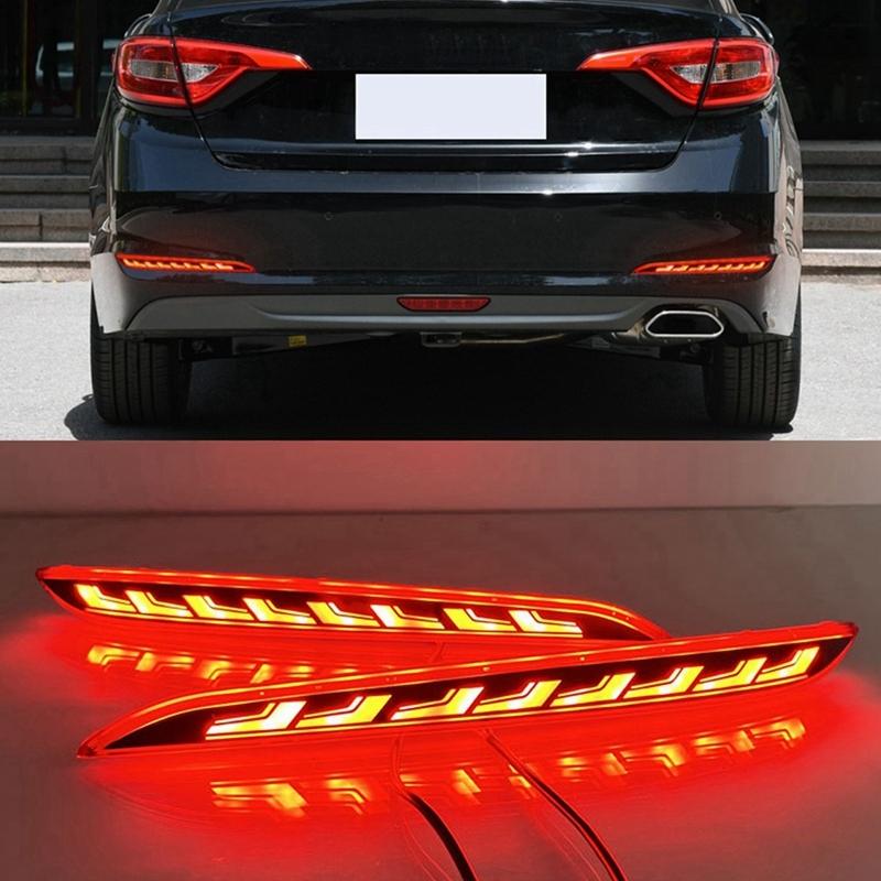 Car Rear Bumper Light LED Dynamic Turn Signal Lights Rear Warning Lamp Reflector For Hyundai Sonata 2015-2017-A33K