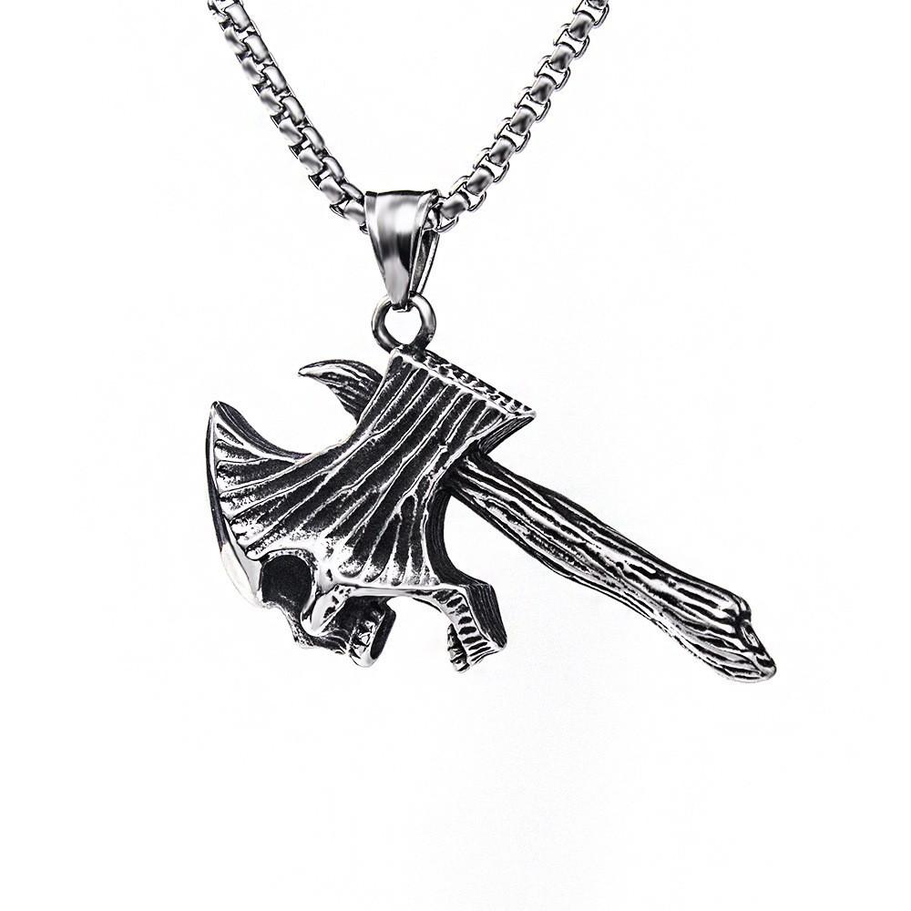 R Hip-hop Retro Titanium Steel Necklace Ghost Head Ax Necklace Titanium Steel Pendant Tomahawk