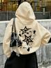 Men's Grunge Star Sports Hoodie Splash Ink Print Light Gray Oversized Pullover Streetwear Sweatshirt Spring Autumn