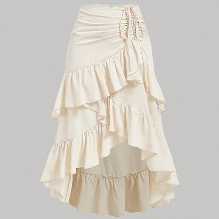 Women Spring Fall High Waist Gathered Bodycon Skirt with Ruffle Hem & Draped Detail