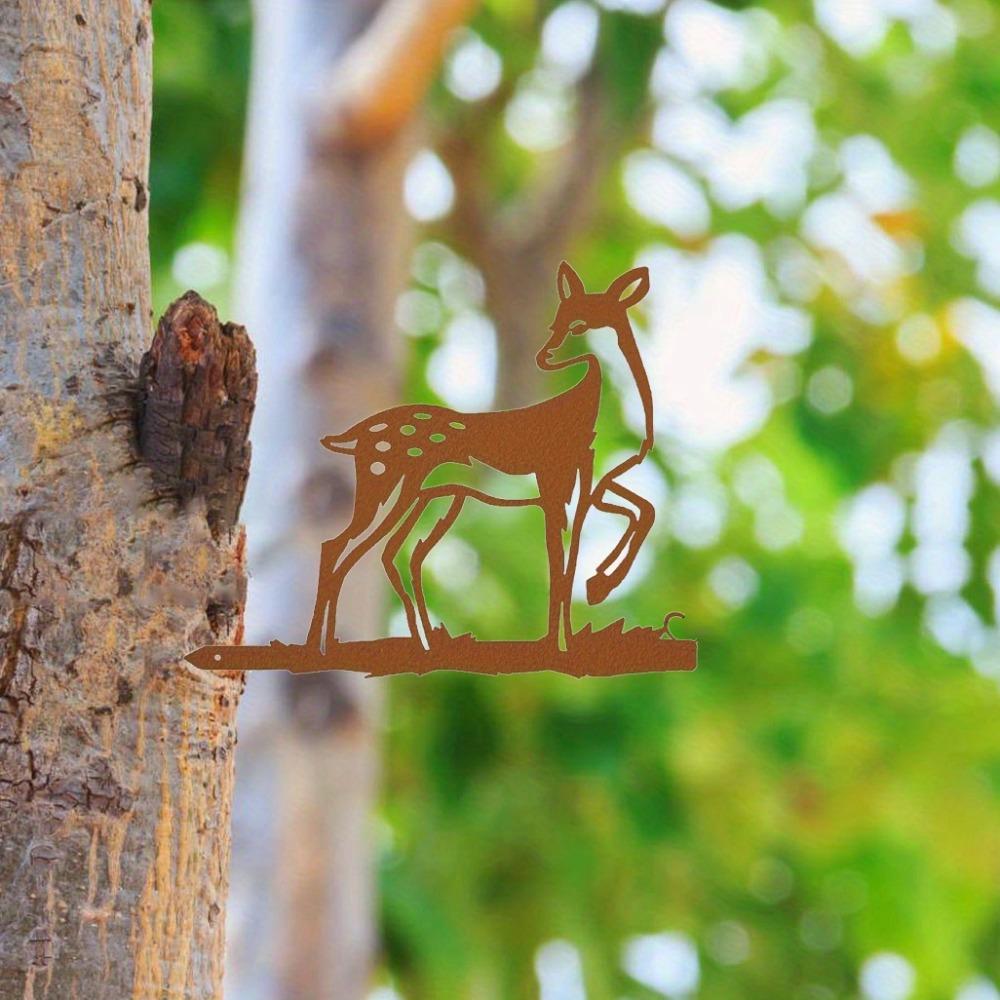 Rusty Metal Sika Deer Wall Decor Steel Branch Art Home Garden Patio Terrace Outdoor Hanging Ornament