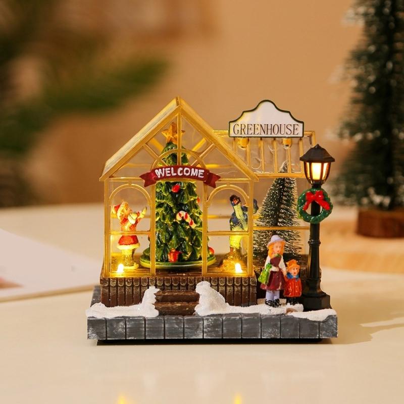 Drehende Weihnachtsbaumfiguren Dekoration mit LED-Licht und Musik Animiertes Dorf Harzornament Geschenk