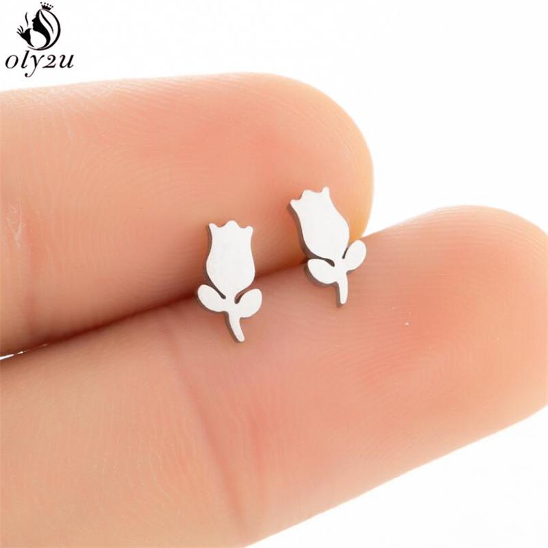 Bohemia Plant Stainless Steel Earrings Women Apple Cherry Leaf Mushroom Flower Stud Earring Piercing Jewelry