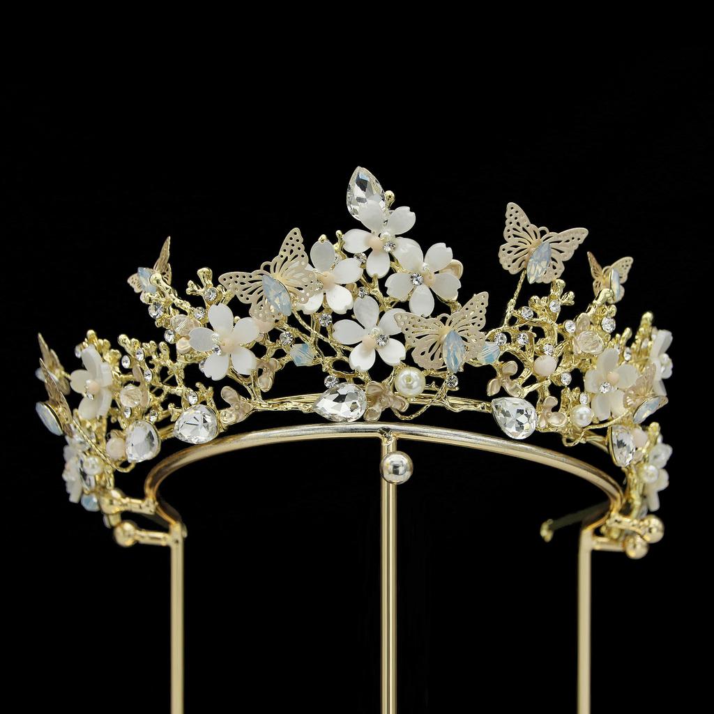 Spring European and American Bridal Crown Tiara Baroque Alloy Crystal Butterfly Garland Wedding Hair Accessories