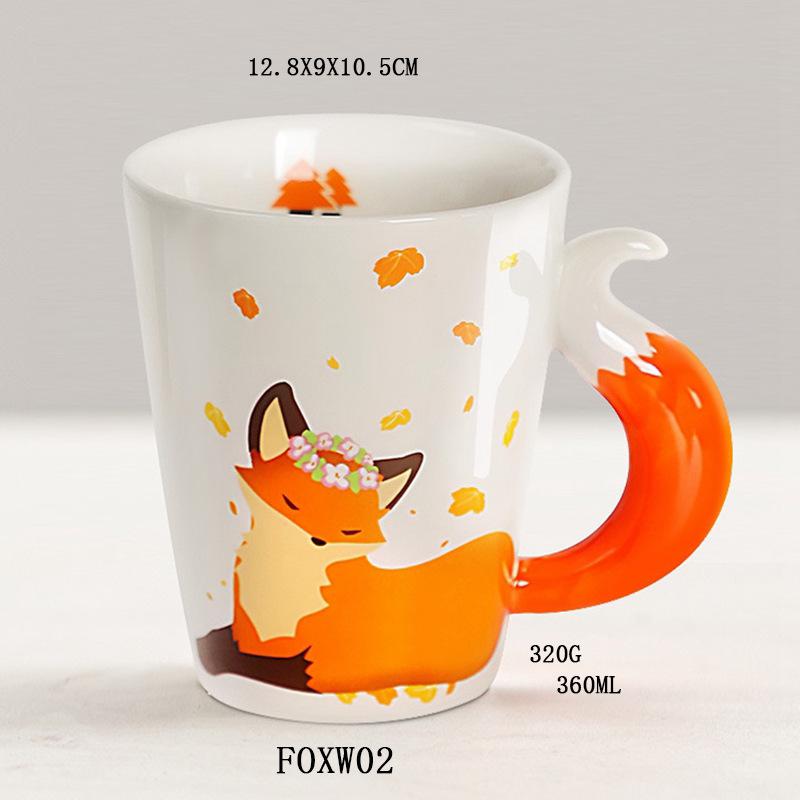 1pc 360ml Creative Ceramic Cup Cartoon Cute Mug 3D Relief Fox Ceramic Cup Graduation Gift 360ml