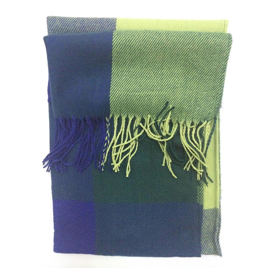 Women's Fashion Long Shawl Big Grid Winter Warm Lattice Large Scarf Blue-Green